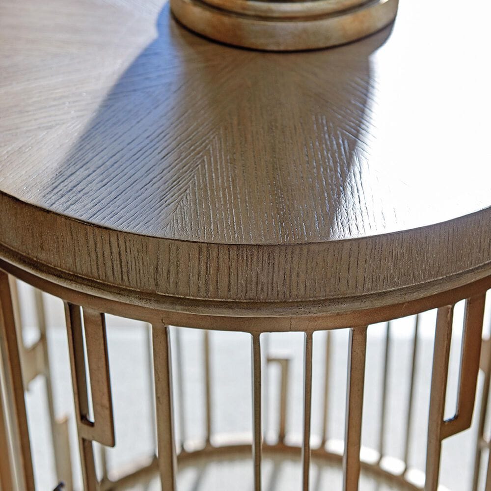 Lexington Furniture Shadow Play Studio Round Accent Table in Taupe Gray and Burnished Silver, , large