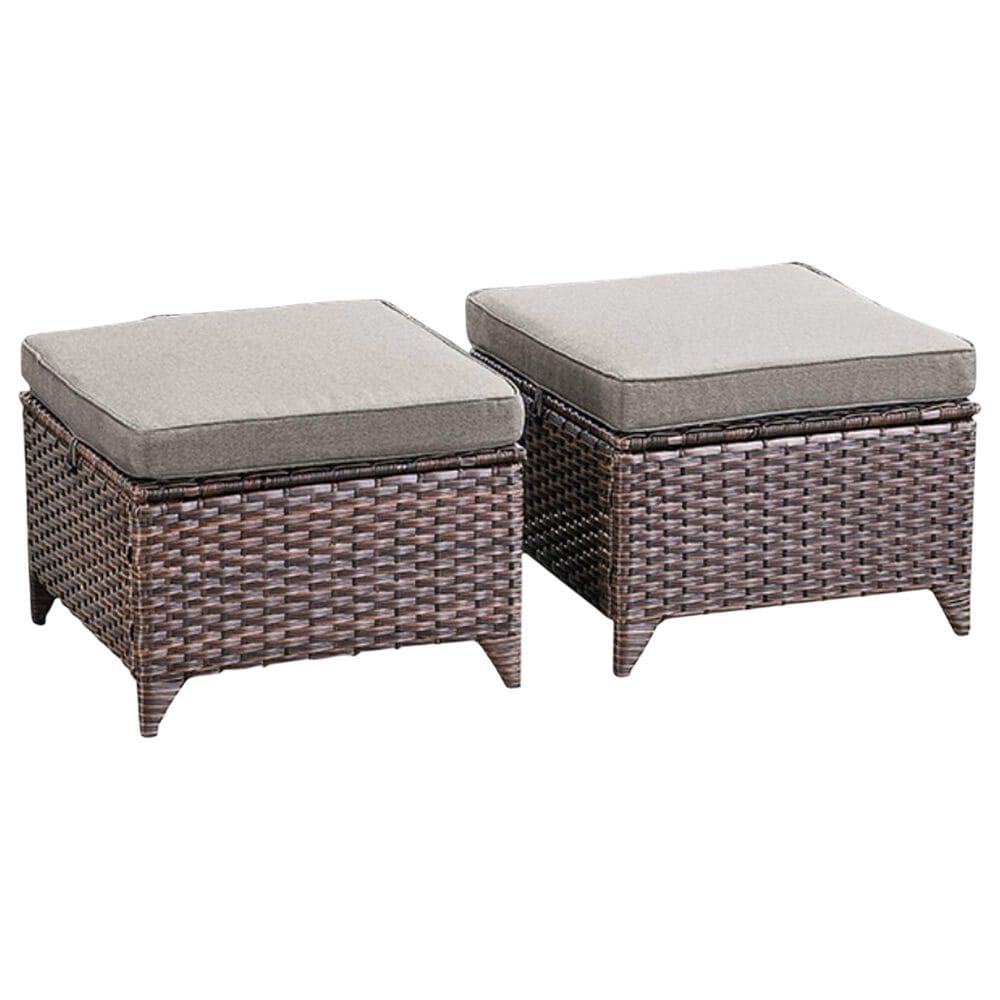 Sunwell Garden Patio Ottoman with Gray Cushion in Brown (Set of 2), , large