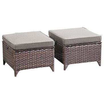 Sunwell Garden Patio Ottoman with Gray Cushion in Brown (Set of 2), , large