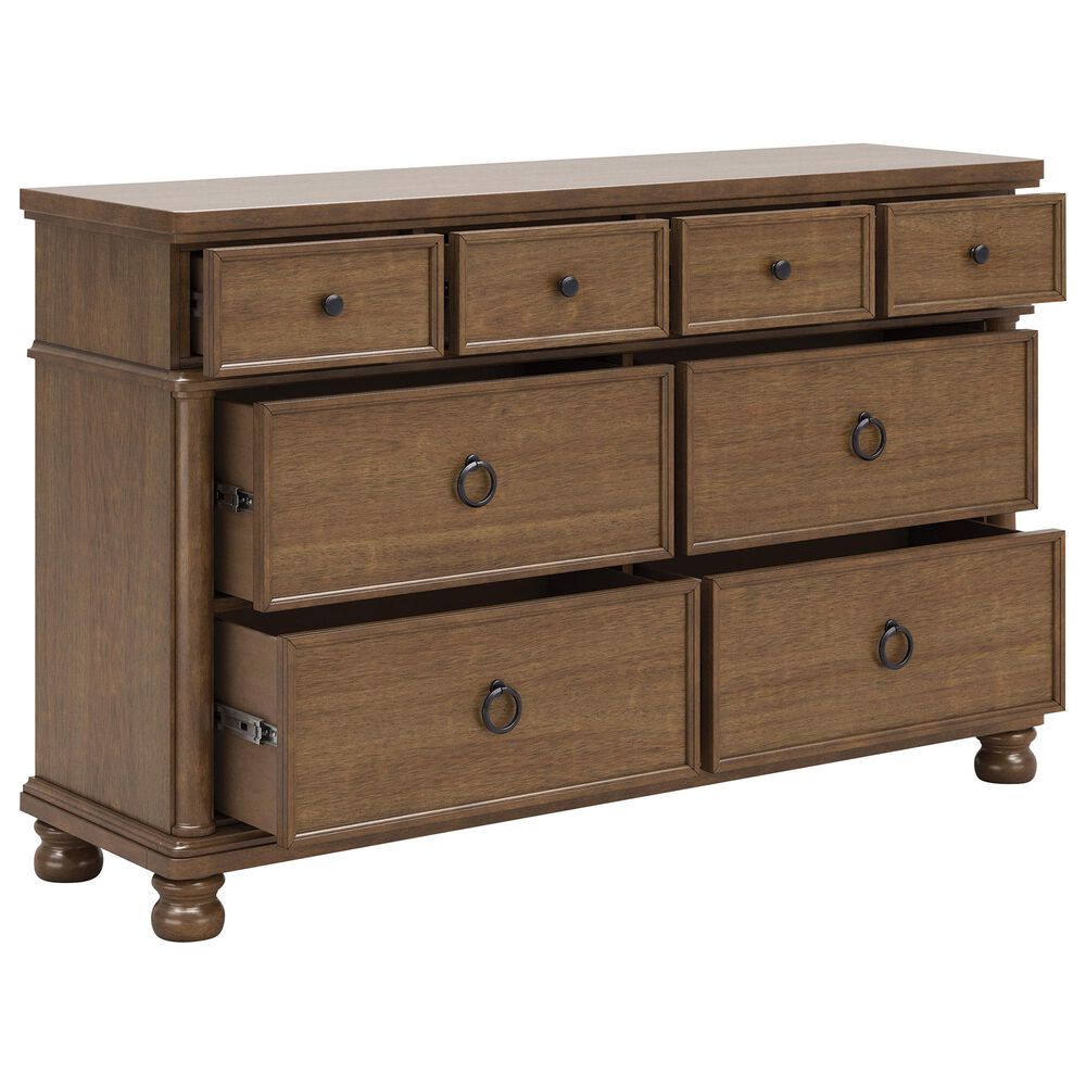 Ashley Rowlenstown California King Panel Bed with Dresser and Nightstand in Brown, , large