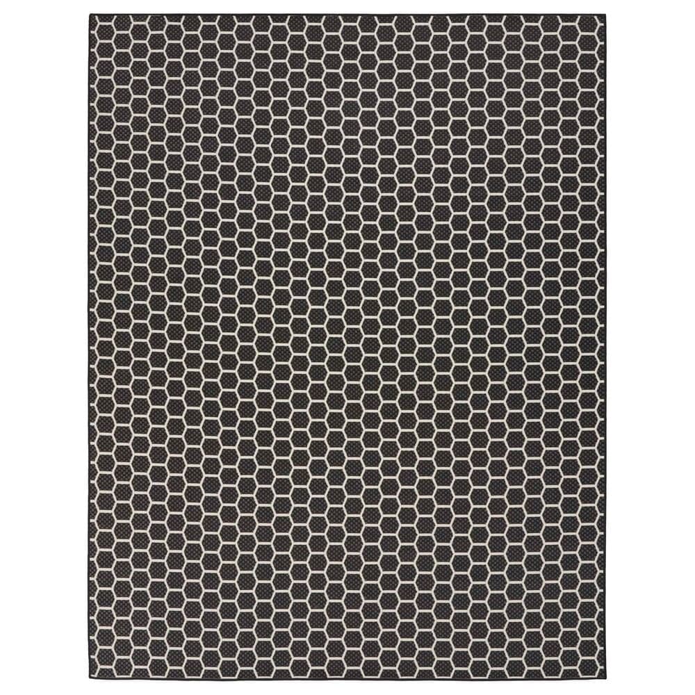 Nourison Twist Reversible 9" x 12" Black Indoor/Outdoor Area Rug, , large