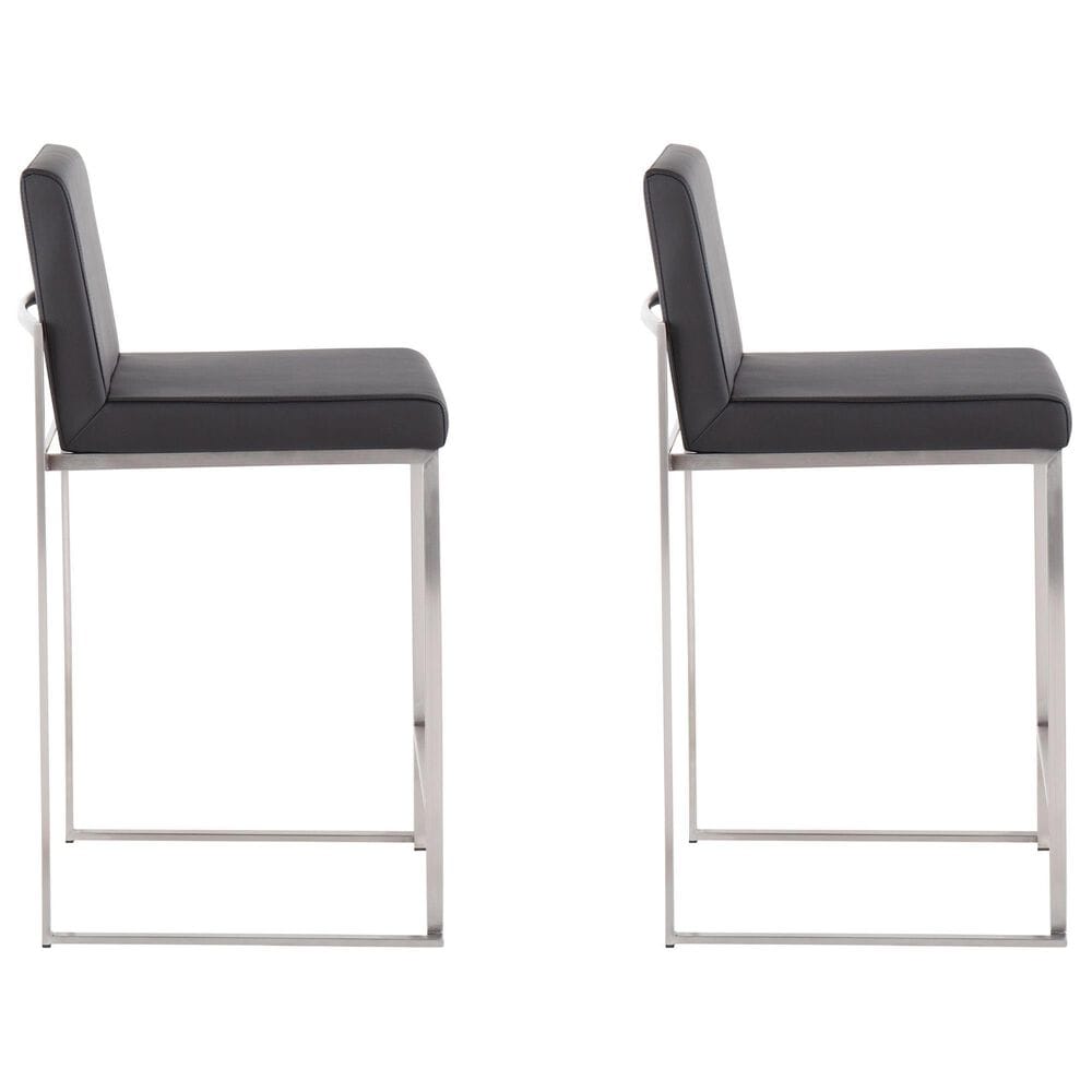 Lumisource Fuji High Back Counter Stool with Black Faux Leather Cushion in Stainless Steel &#40;Set of 2&#41;, , large