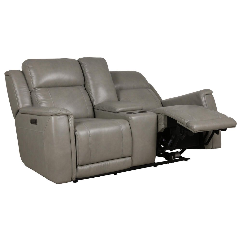Bassett Leather Power Reclining Console Loveseat with Power Headrest and Lumbar in Light Gray, , large