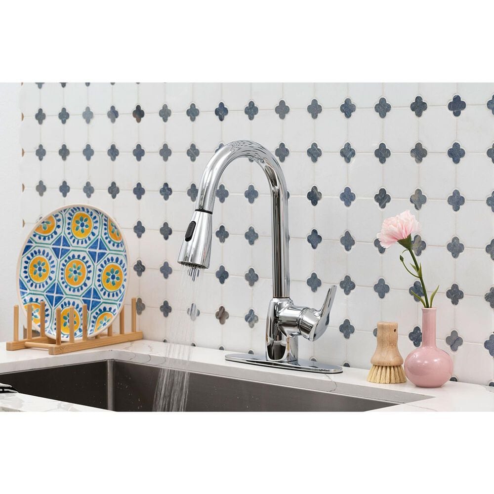 MS International Pull-Out Sprayer Kitchen Faucet with Deckplate in Polished Chrome, , large