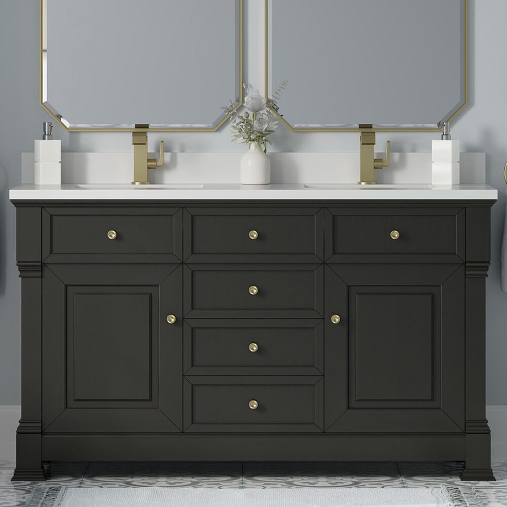 James Martin Vanities Brookfield 60&quot; Double Bathroom Vanity in Black Onyx with Single Hole 3 cm White Zeus Quartz Top and Rectangular Sinks, , large
