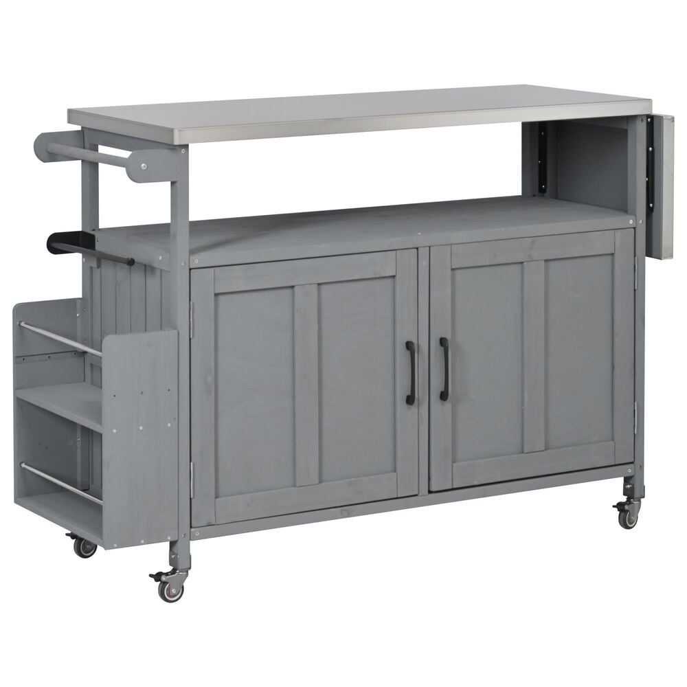 Hearth and Haven Outdoor Kitchen Island Cart with Adjustable Shelves and Stainless Steel Top in Gray, , large