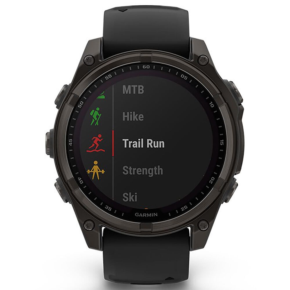 Garmin Fenix 8 Sapphire AMOLED Smartwatch 43mm Carbon Gray DLC Titanium Case with Black and Pebble Gray Silicone Band, , large