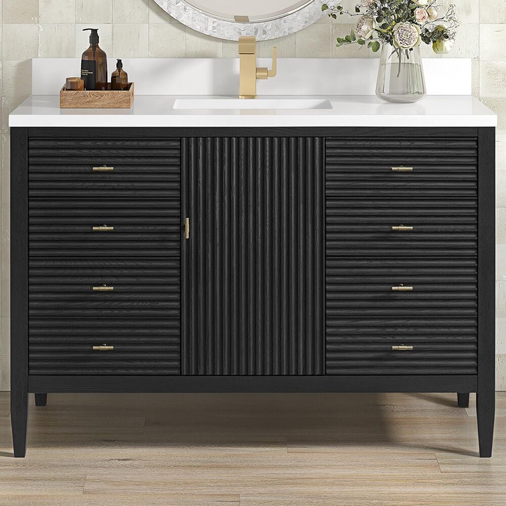 James Martin Vanities Myrrin 48&quot; Vanity in Carbon Oak with 3 cm White Zeus Quartz Top, , large