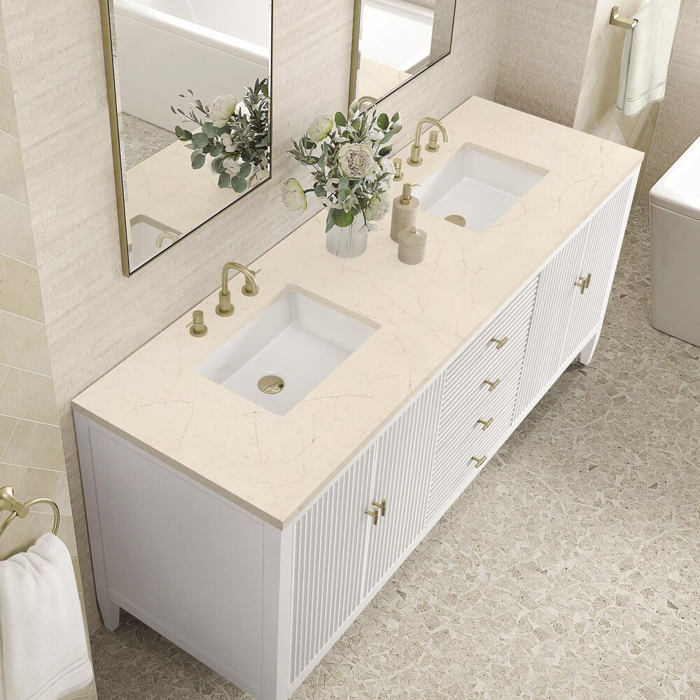 James Martin Vanities Myrrin 72&quot; Double Vanity in Bright White with 3 cm Eternal Marfil Quartz Top, , large