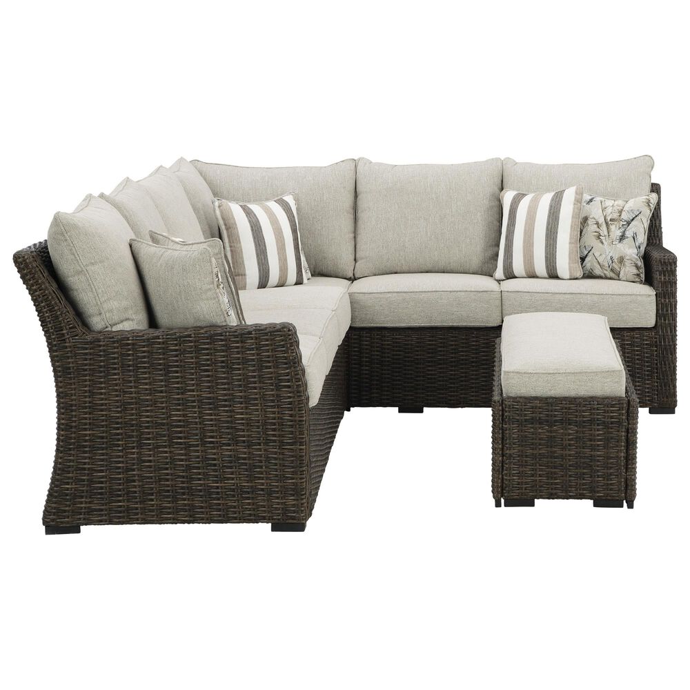 Ashley Brook Ranch 3-Piece Outdoor Sofa Sectional with Bench in Brown, , large
