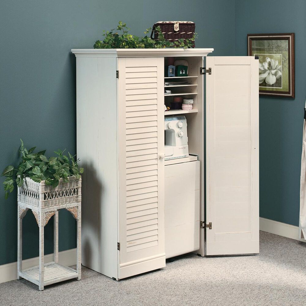 Sauder Harbor View Craft Armoire in Antique White, , large
