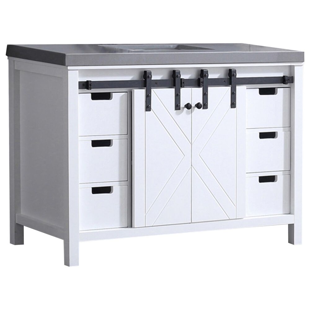 Lexora Home Marsyas 48" Single Bathroom Vanity in White with Grey Quartz Top and Rectangle Sink, , large