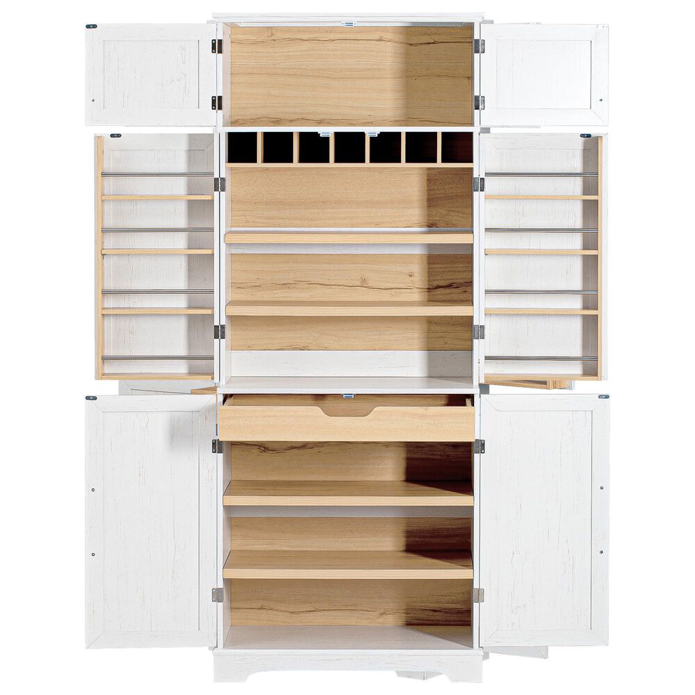 HOMLUX HOMLUX 78.2" Tall Farmhouse Kitchen Pantry Cabinet with 8 Door Shelves, Storage Cabinet with 4 Adjustable Shelves, Hidden Drawer, Wine Rack, Versatile Cupboard for Kitchen, Dining &amp; Bathroom, Retro White, , large