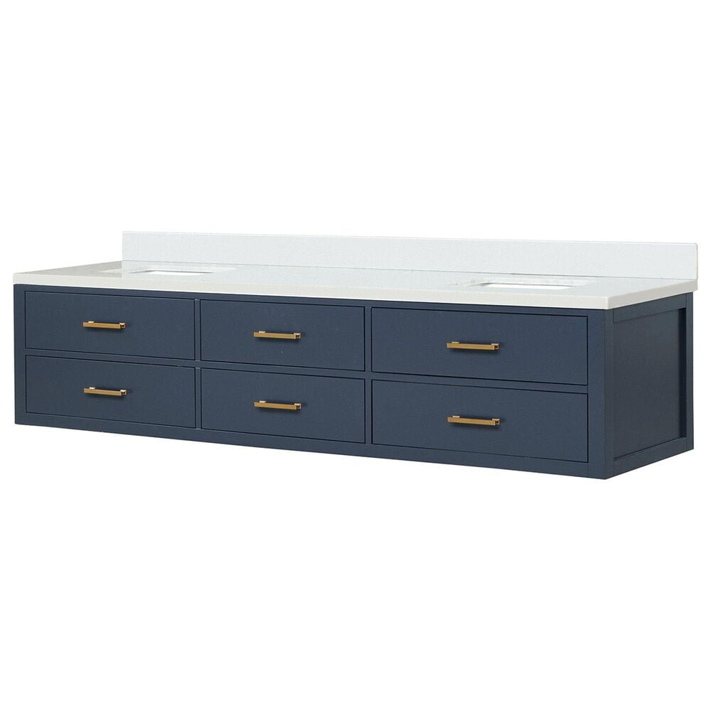 Lexora Home Castor 84" Double Bathroom Vanity in Blue with 2 cm White Quartz Top and Rectangular Sinks, , large