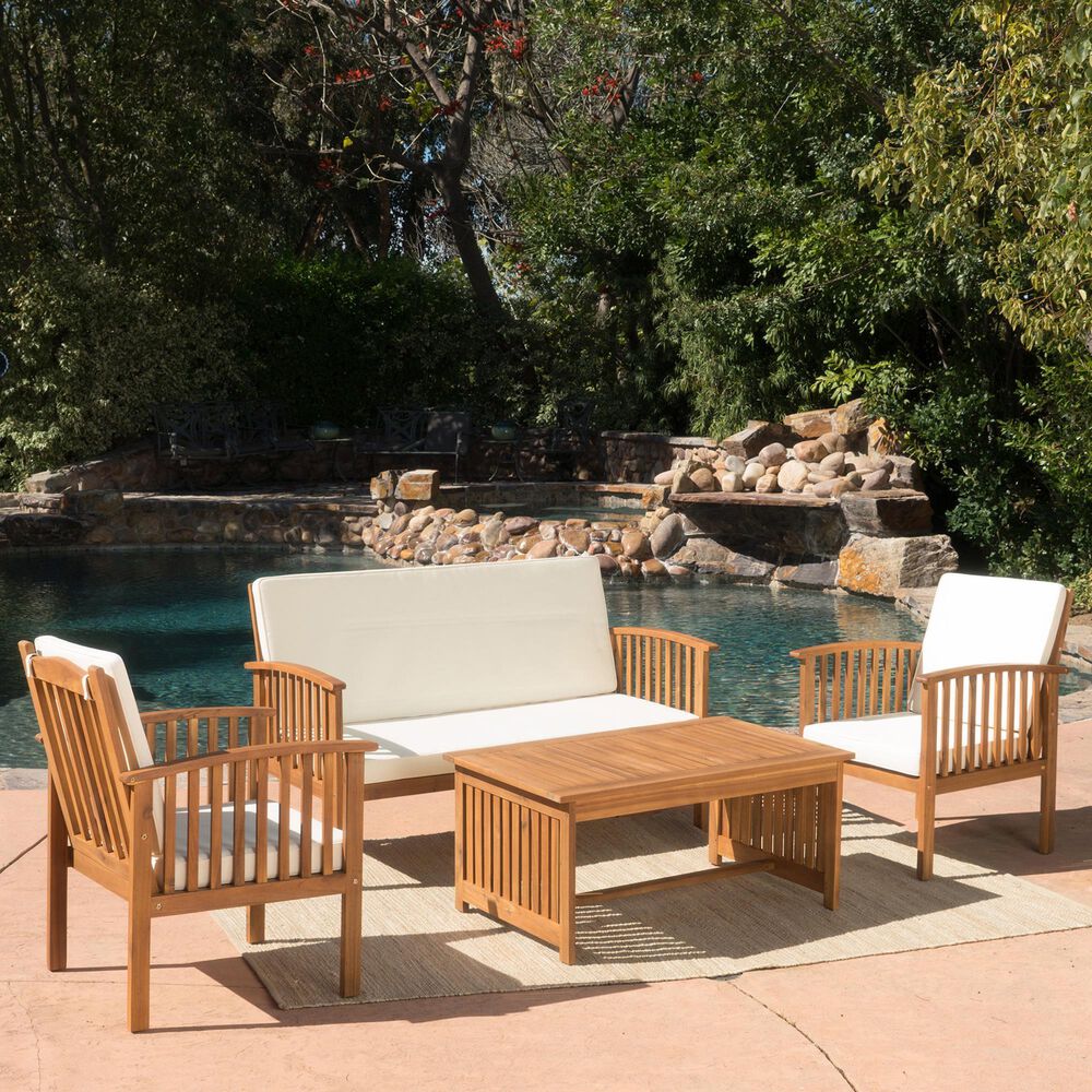 Noble House Carolina 4-Piece Patio Chat Set in Teak Brown, , large