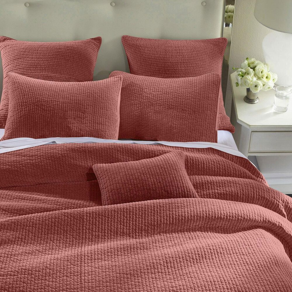 HiEnd Accents Stonewashed Velvet 3-Piece Full/Queen Quilt Set in Salmon, , large