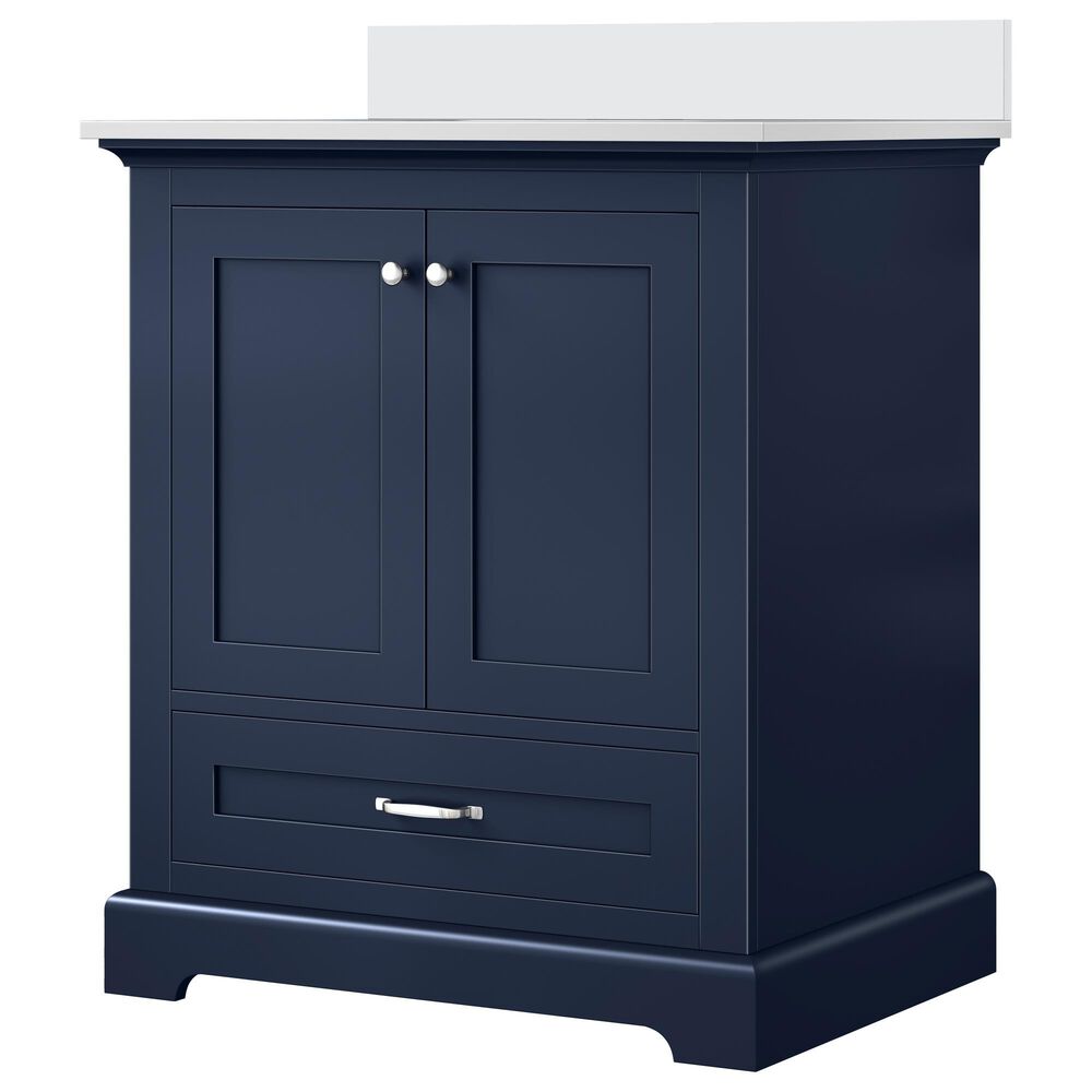 Lexora Home Dukes 30" Single Bathroom Vanity in Navy Blue with 2 cm White Cultured Marble Top and Rectangular Sink, , large