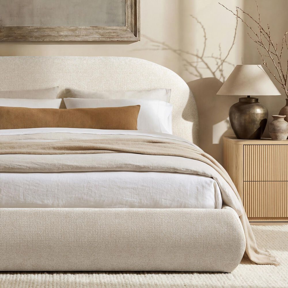 Jennifer Taylor Home Archie Puffy Grounded King Upholstered Platform Bed in Oatmeal Light Beige, , large