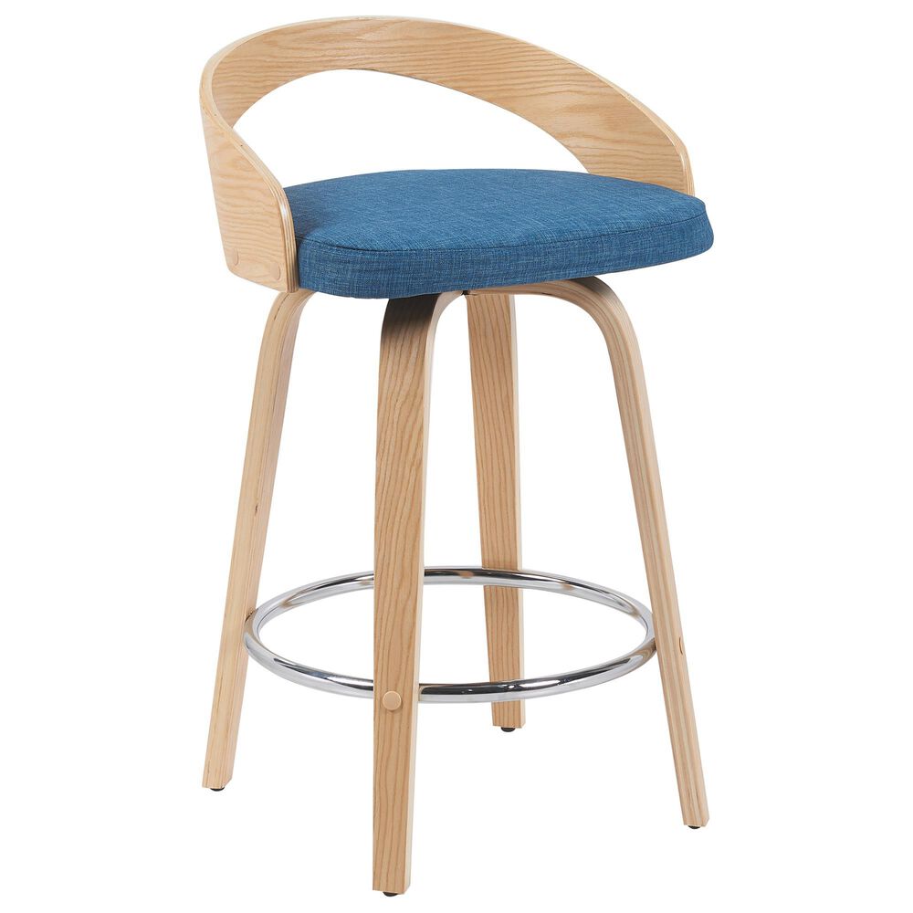 Armen Living Sonia Swivel Counter Height Stool with Blue Upholstery in Oak, , large