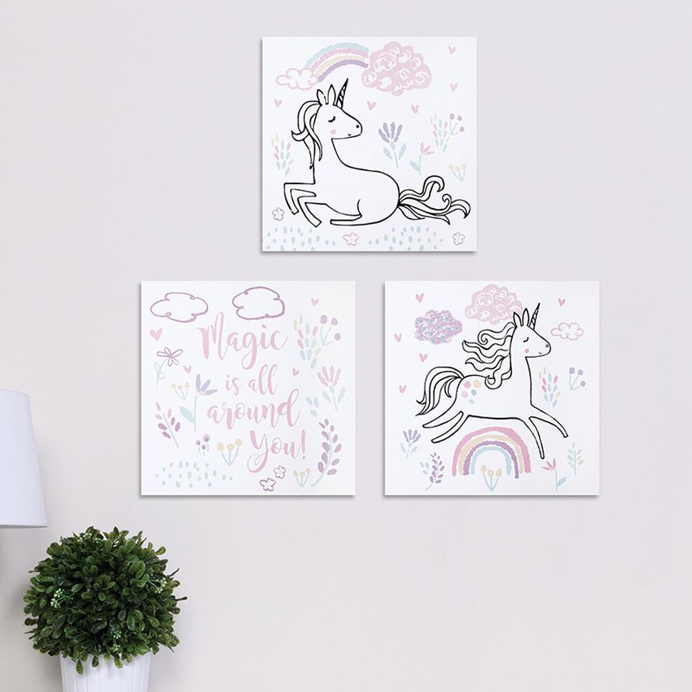 Trend Labs Magical Unicorn 3-Piece Canvas Wall Art in White, , large