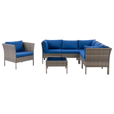 CorLiving Parksville 7-Piece Patio Sectional Set in Blended Grey/Oxford Blue, , large
