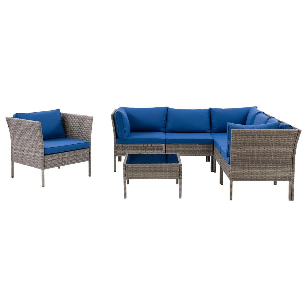 CorLiving Parksville 7-Piece Patio Sectional Set in Blended Grey/Oxford Blue, , large
