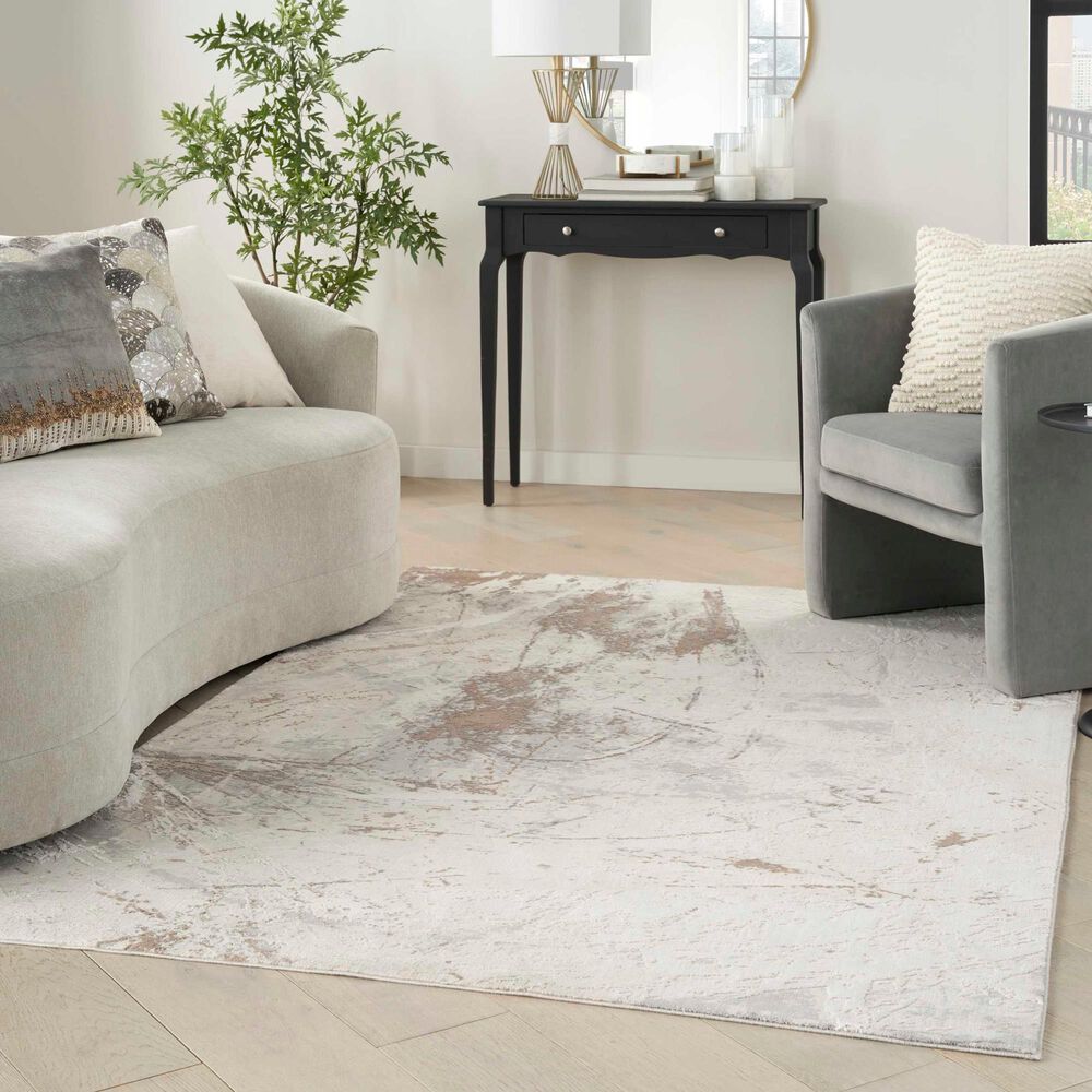 Nourison Desire Cream and Grey 6&#39; x 9&#39; Area Rug, , large