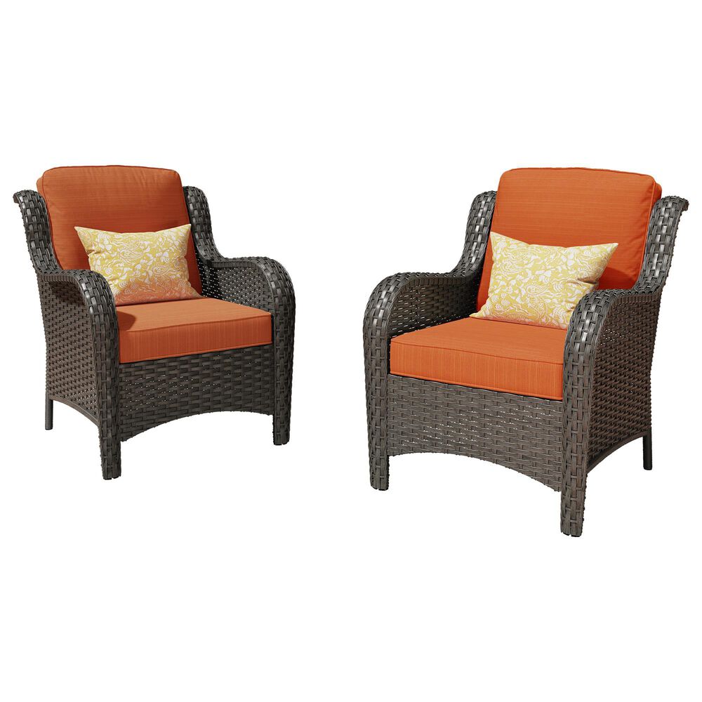 HOMLUX 29" Patio Single Chair with Brown Wicker in Orange (Set of 2), , large