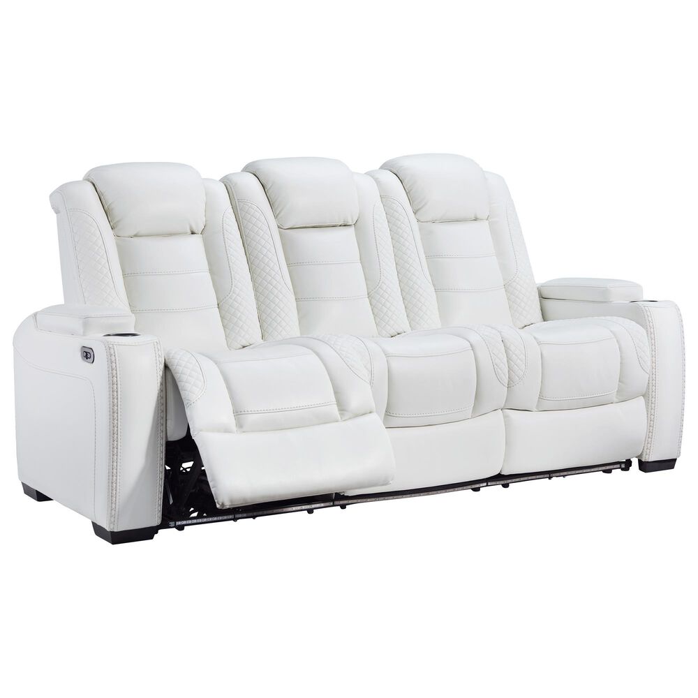 Signature Design by Ashley Party Time Power Reclining Sofa with Power Headrest in White, , large
