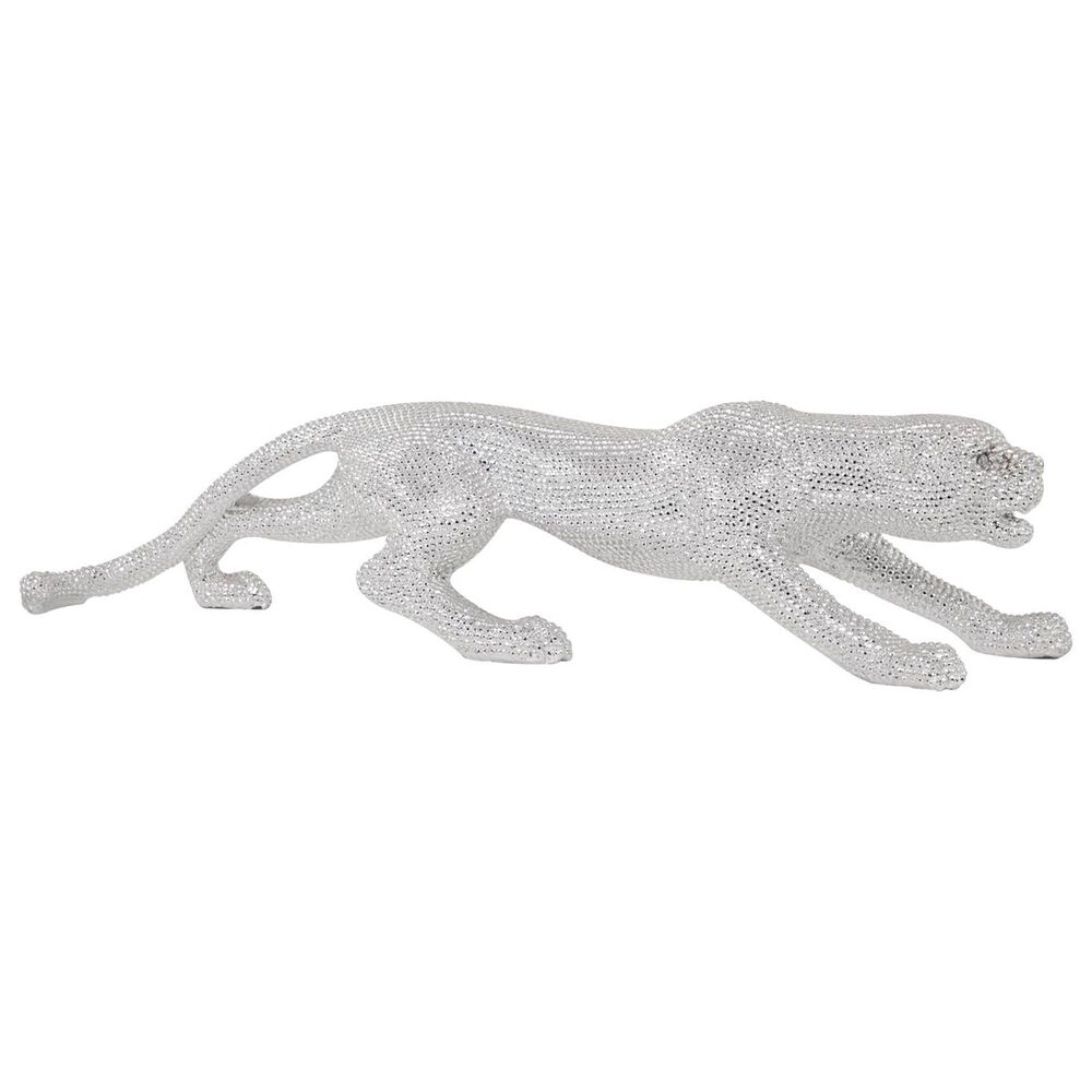 Maple and Jade Leopard Decorative Sculpture with Carved Faceted Diamond Exterior in Polished Silver, , large