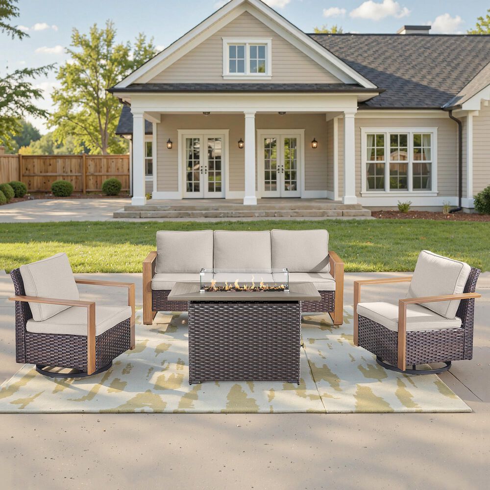 Sunwell Garden 4-Piece Patio Fire Pit Set in Beige, , large