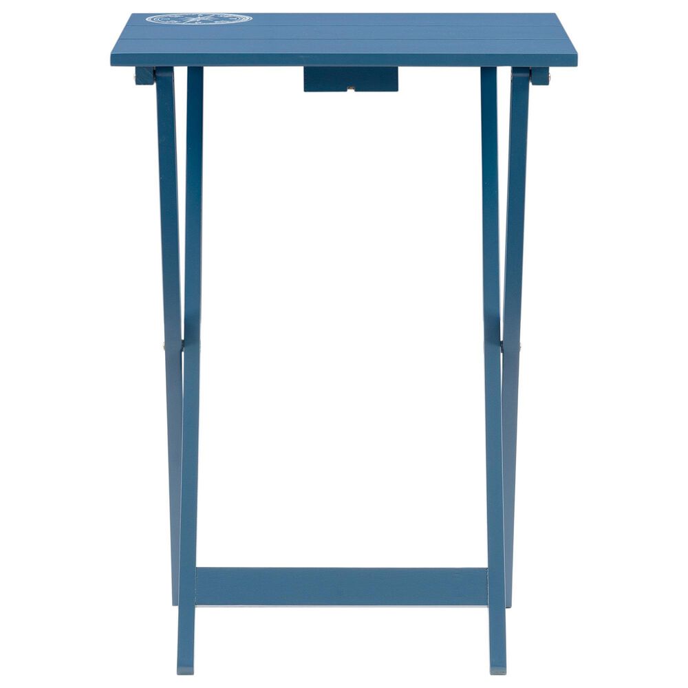 Linon Home Decor Compass Folding TV Tray Table Set with Stand in Navy Blue (Set of 4), , large