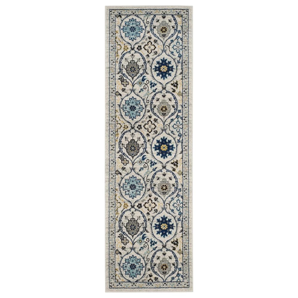 Safavieh Evoke EVK210C 2"2" x 11" Ivory and Blue Indoor/Outdoor Runner Rug, , large
