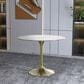 Leisuremod LeisureMod Verve Collection 36 Round Dining Table, Brushed Gold Base with Sintered Stone White Top, , large