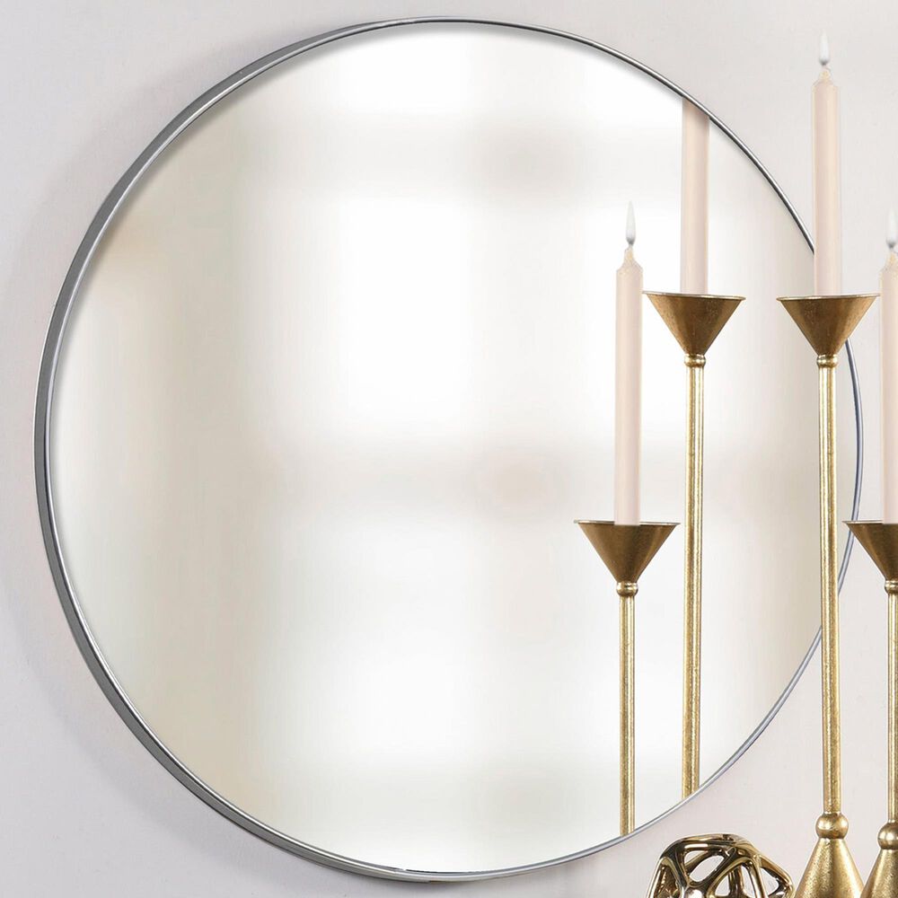 Flair Industries 42" Round Aluminum Wall Mirror in Silver, , large