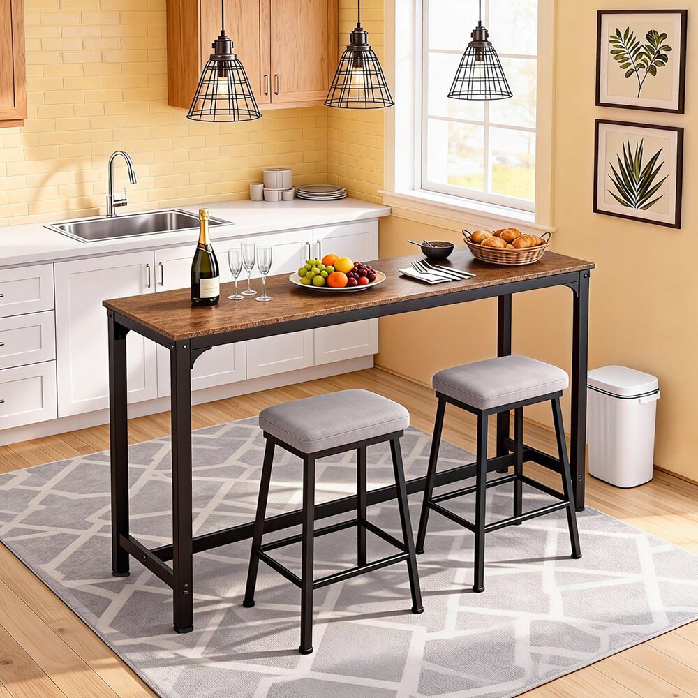 FDW 55" Bar Height Pub Table in Brown and Black, , large