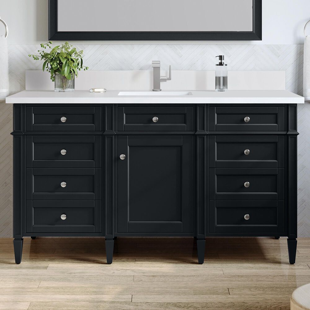 James Martin Vanities Brittany 48&quot; Single Bathroom Vanity in Black Onyx with Single Hole 3 cm White Zeus Quartz Top and Rectangular Sink, , large