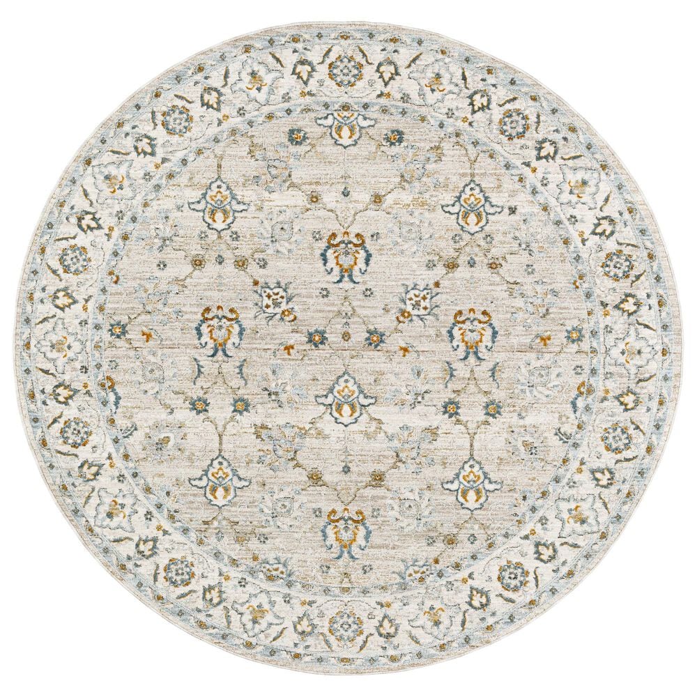 Surya Dresden Taupe, Off-White, Dusty Sage, Light Gray, Deep Teal, Olive and Mustard 5"3" Round Area Rug, , large