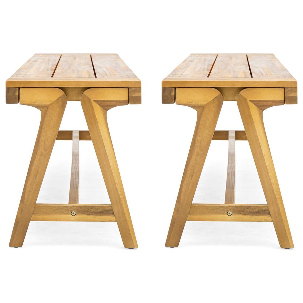 Hearth and Haven Outdoor Dining Bench in Light Teak (Set of 2), , large