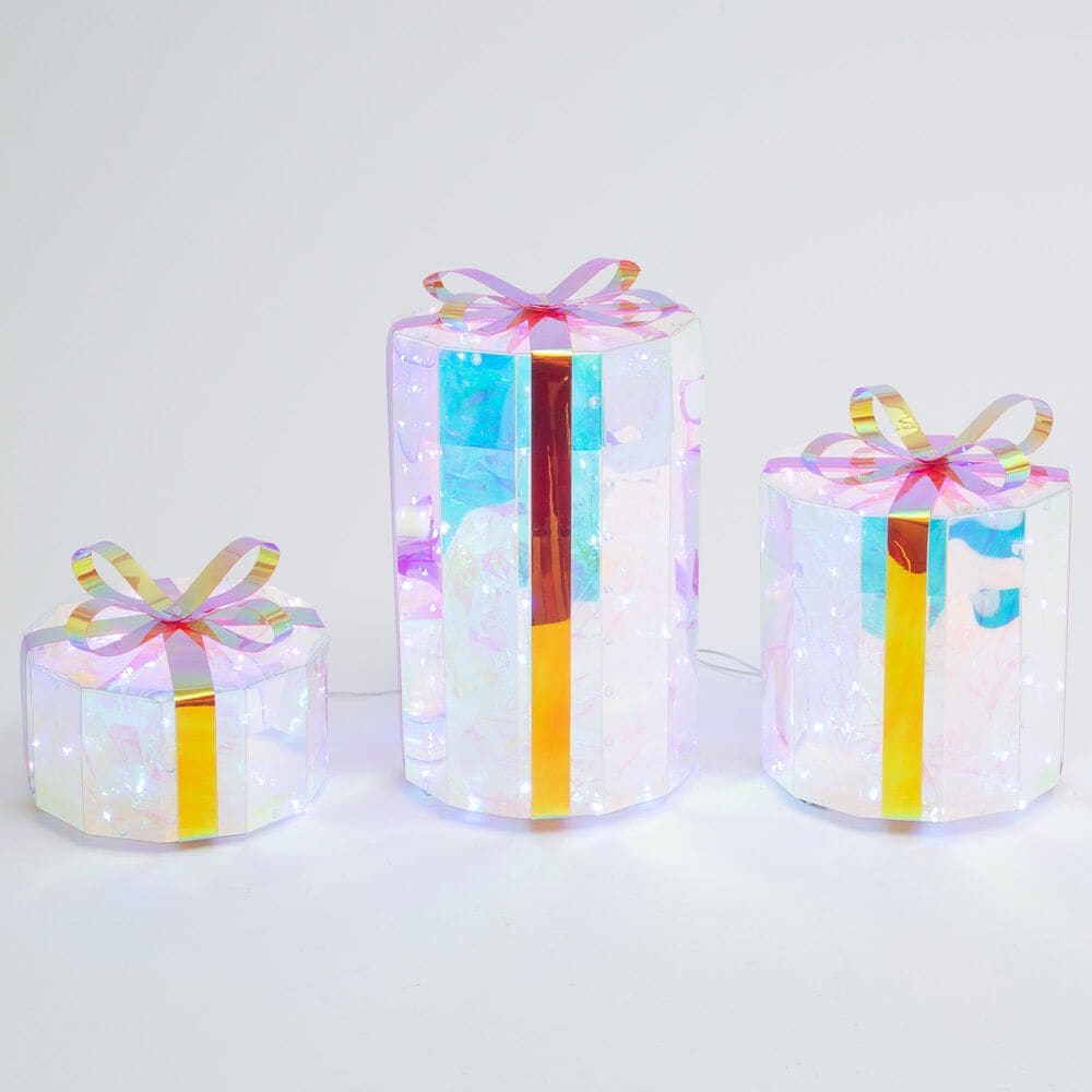 The Gerson Company 3-Piece USB Electric Lighted Holographic Gift Box Set in White, , large
