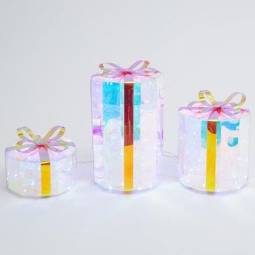 The Gerson Company 3-Piece USB Electric Lighted Holographic Gift Box Set in White, , large