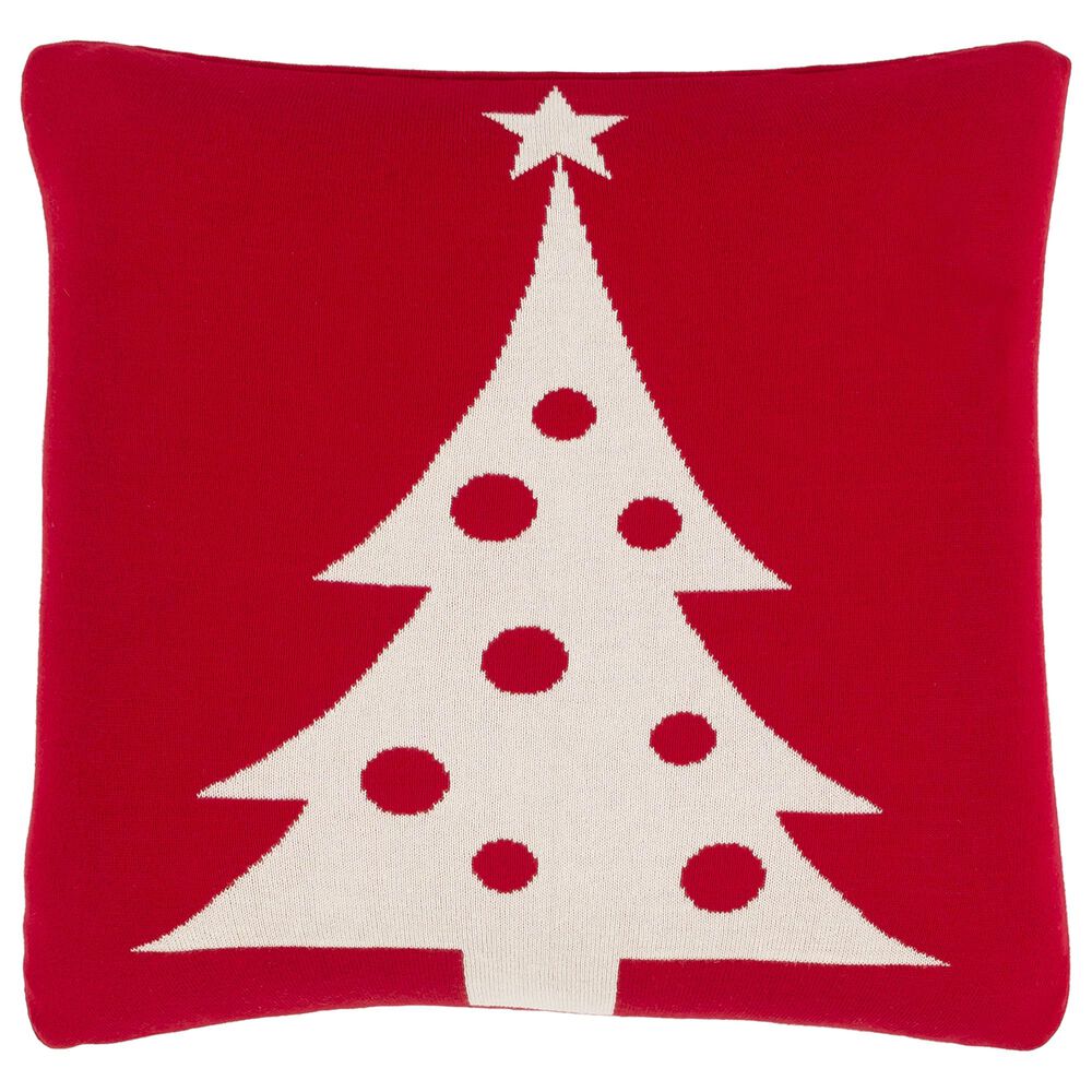 Surya Inc Very Merry Tree 18" Toss Pillow in Bright Red and Ivory, , large