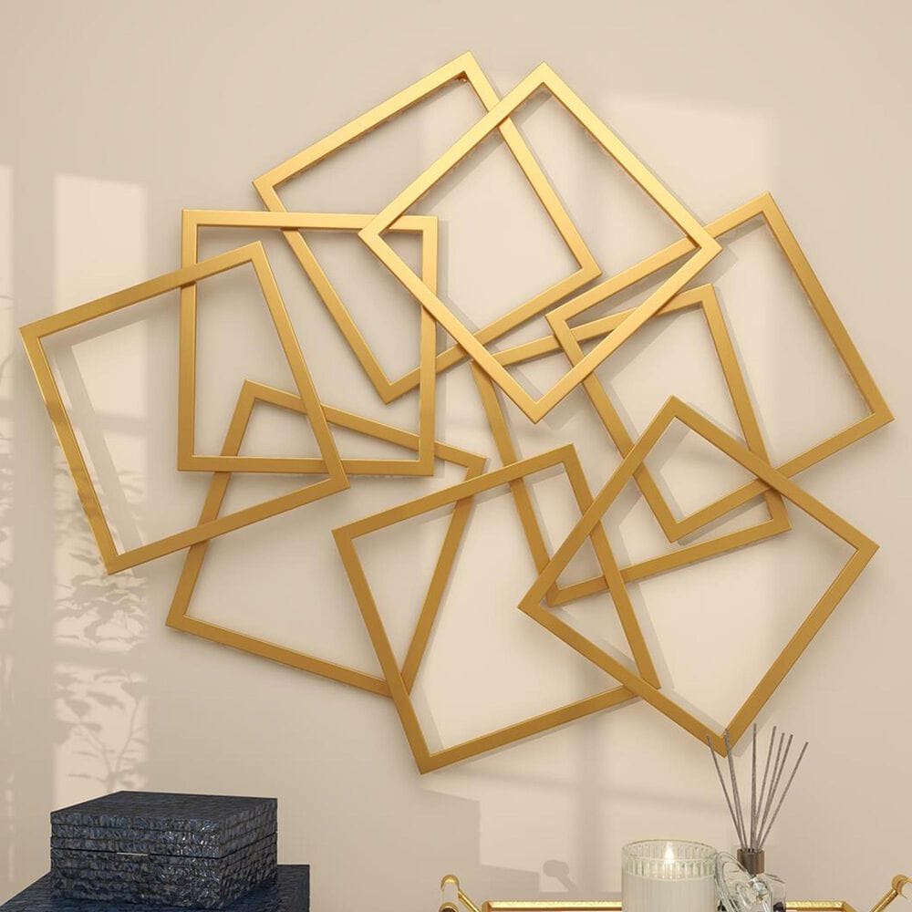 Maple and Jade 37&quot; x 45&quot; Geometric Overlapping Square Home Wall Decor in Satin Gold, , large