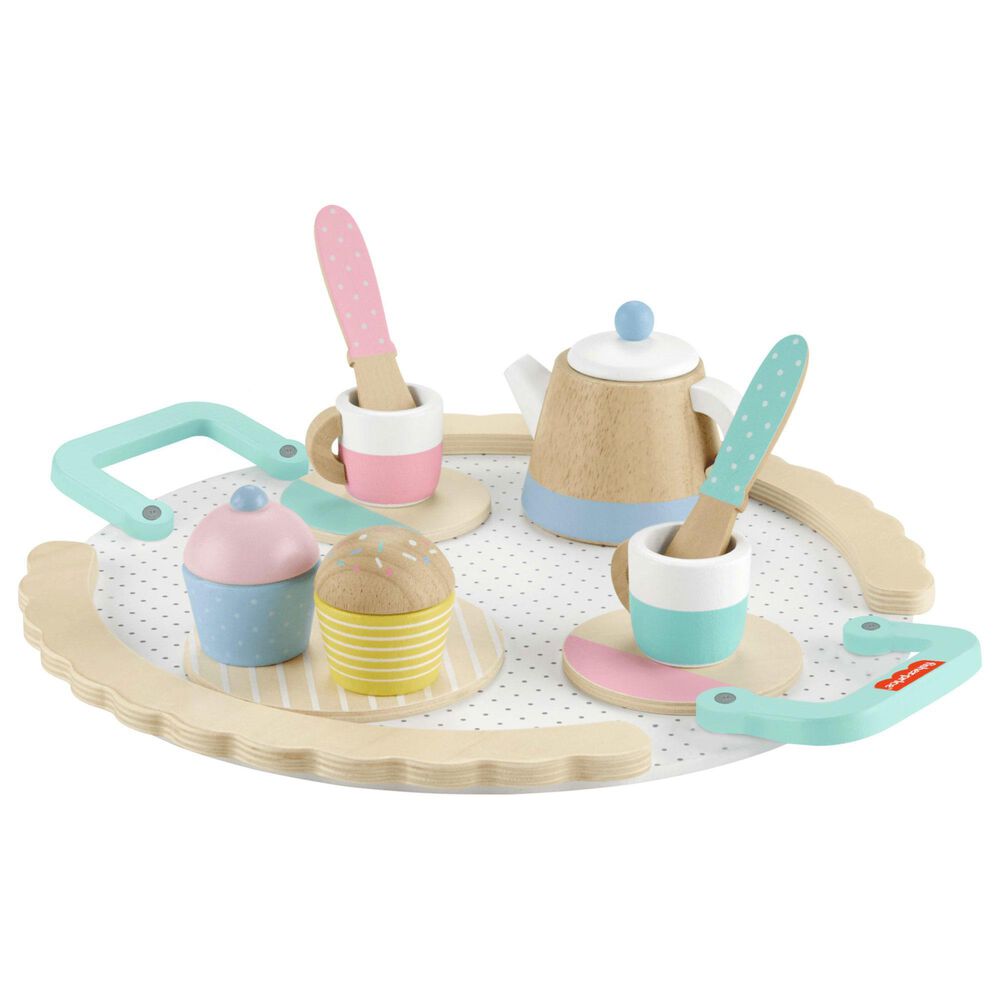 Fisher Price Wooden Tea Set with Teapot, Cups and Saucers in Multicolor, , large