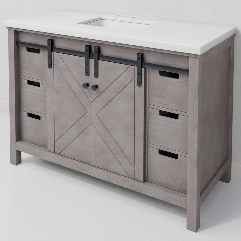 Lexora Home Marsyas 48" Single Bathroom Vanity in Ash Grey with 2 cm White Cultured Marble Top and Rectangular Sink, , large