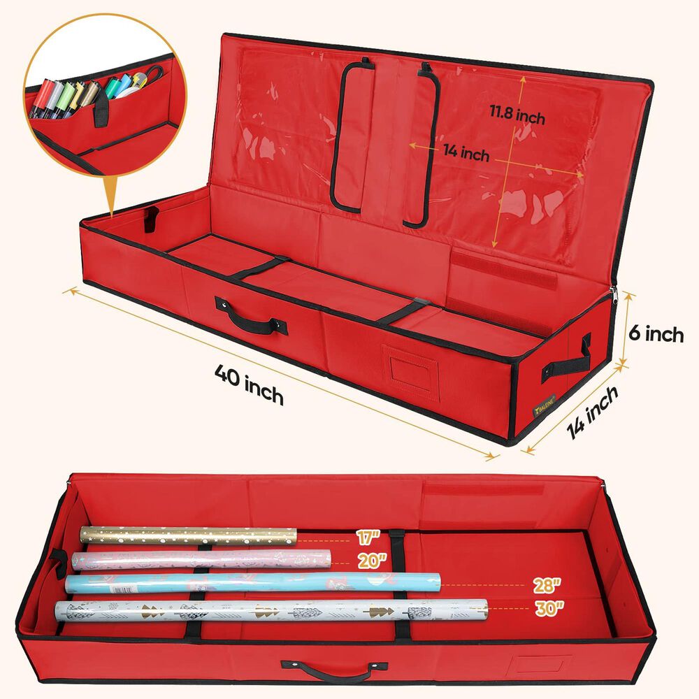 HOMLUX 40" Christmas Wrapping Paper Storage Organizer in Red, , large