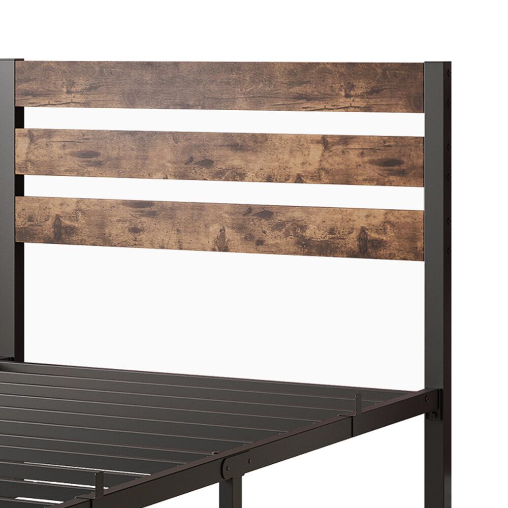 Hearth and Haven Twin Platform Bed with Slat Wood Headboard in Black and Rustic Brown, , large