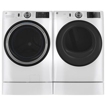 GE Appliances 4.8 Cu. Ft. Front Load Washer and 7.8 Cu. Ft. Electric Dryer Laundry Pair with Riser in White, , large