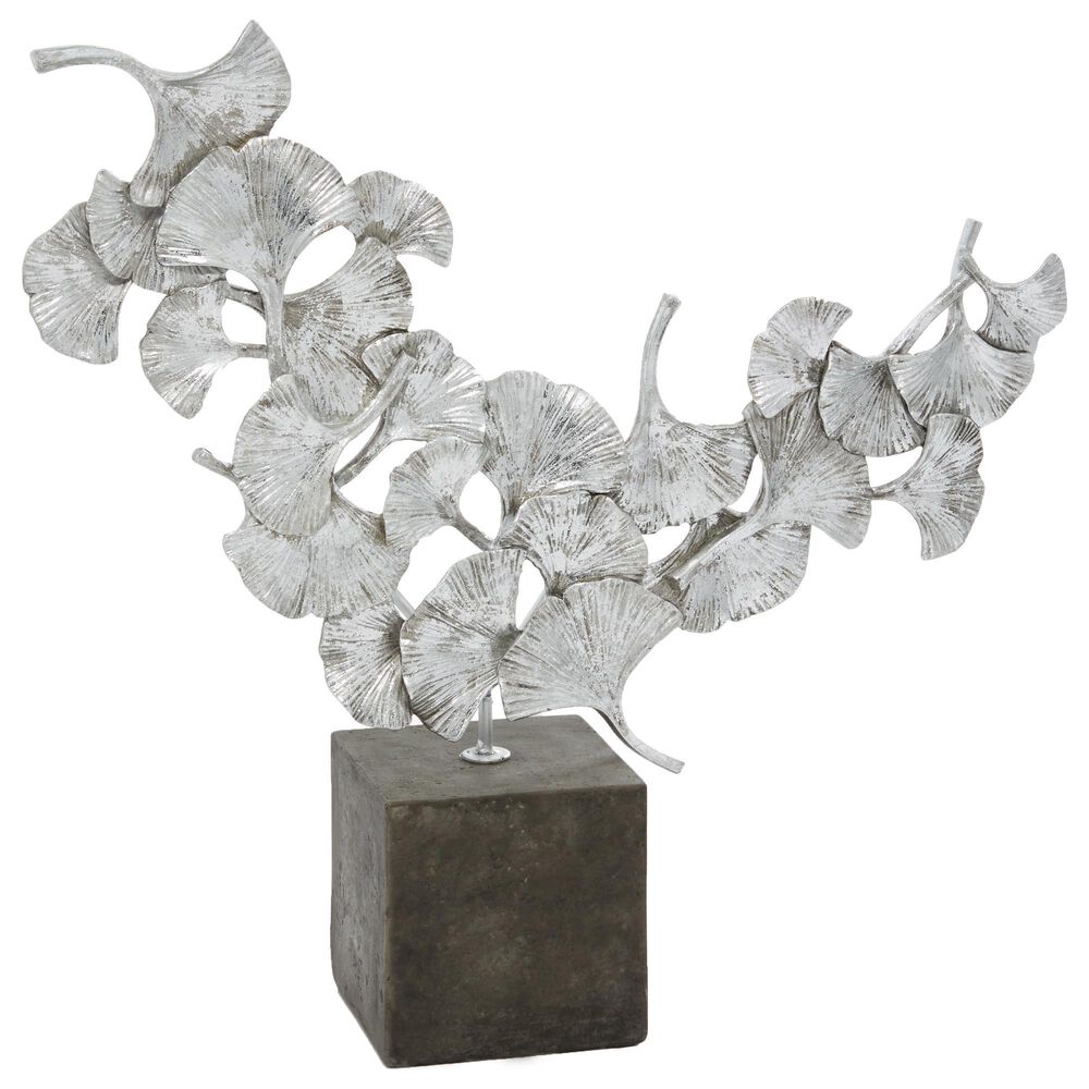 Maple and Jade 17" x 18" Ginkgo Leaves Sculpture in Distressed Silver and Dark Gray, , large