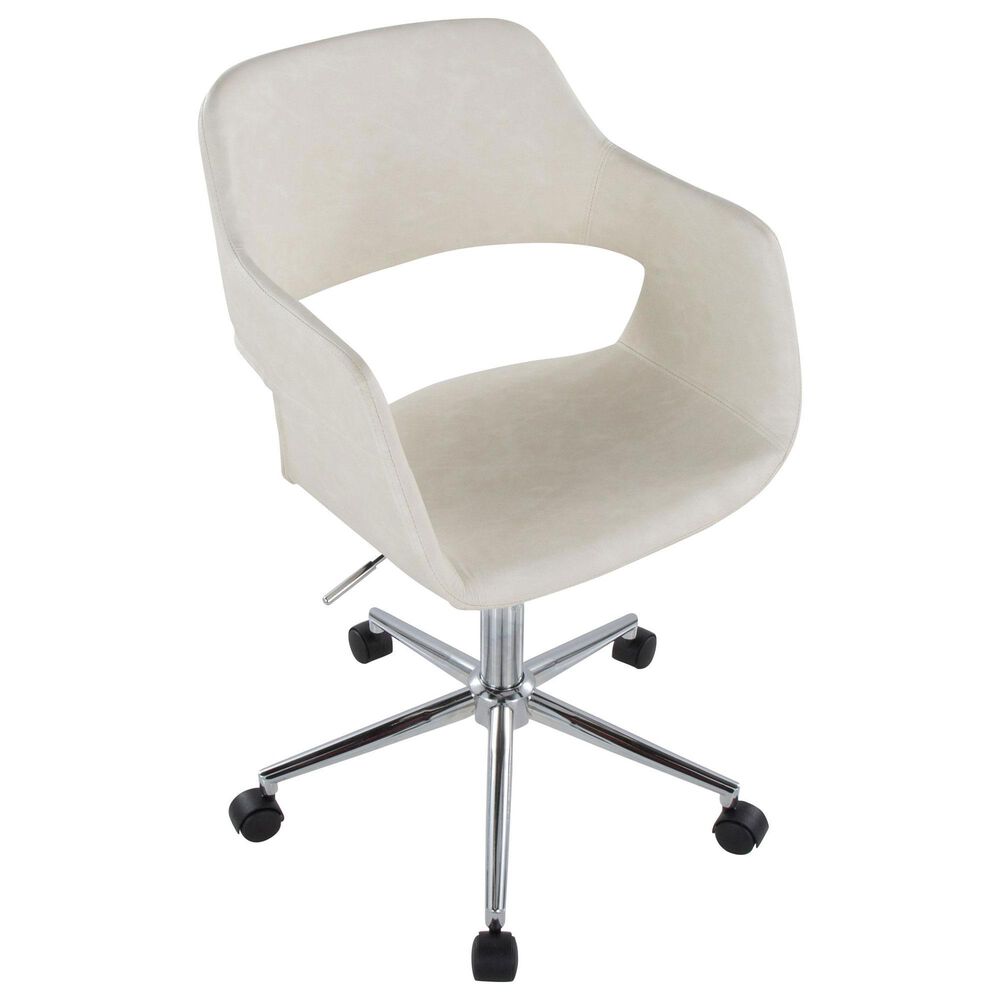 LumiSource Margarite Swivel Task Chair with Cream Faux Leather Cushion in Chrome, , large